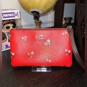 Coach Large Red Floral Wristlet